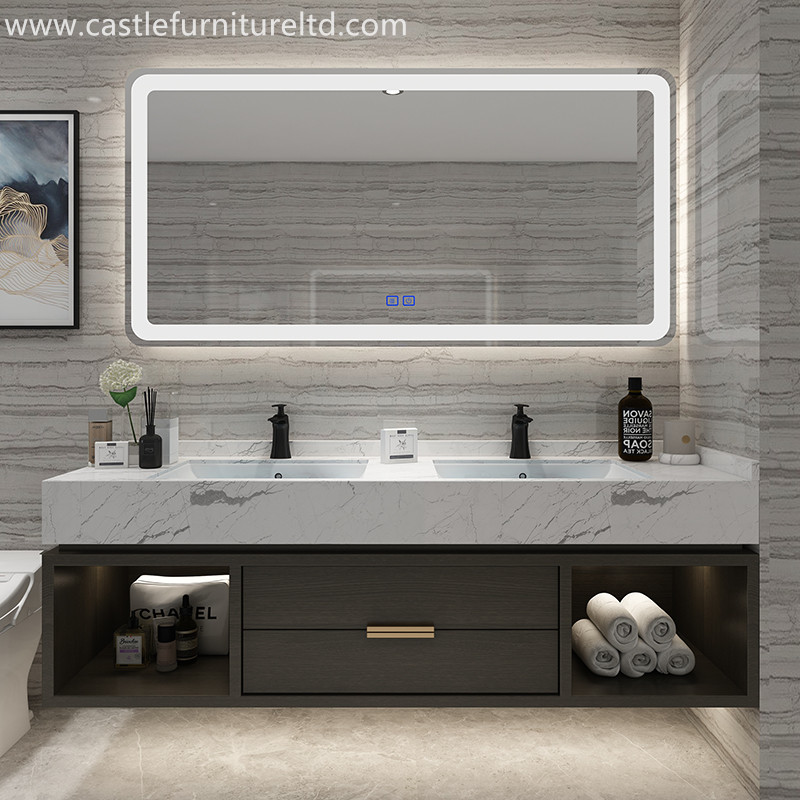 Combinaison de meuble de salle de bain en chêne Nordique simple armoire en bois massif salle de bain miroir intelligent salle de bain lavage gargarisme stade lavabo en marbre