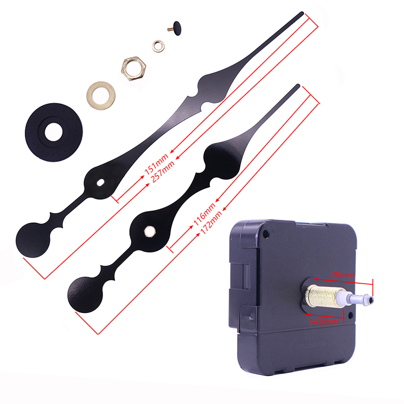 Mouvement d'horloge noir quartz HR1688 23 mm et grandes aiguilles