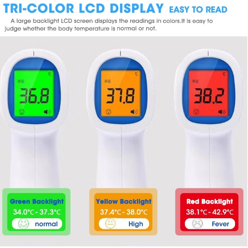 Pistolet thermomètre frontal infrarouge sans connexion médicale numérique pour adulte, pour bébé, pour la fièvre, avec CE / FDA / FCC