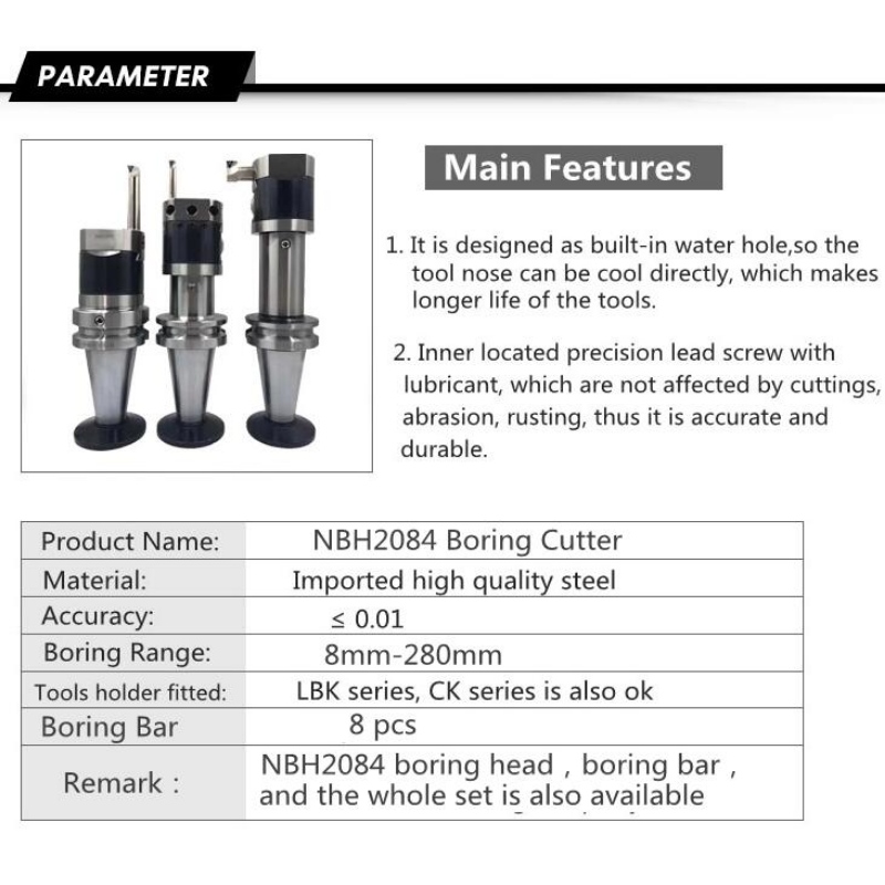 Série de jeux de têtes d'alésage: NBH2084 Boring Head BT50 Boring Head Set