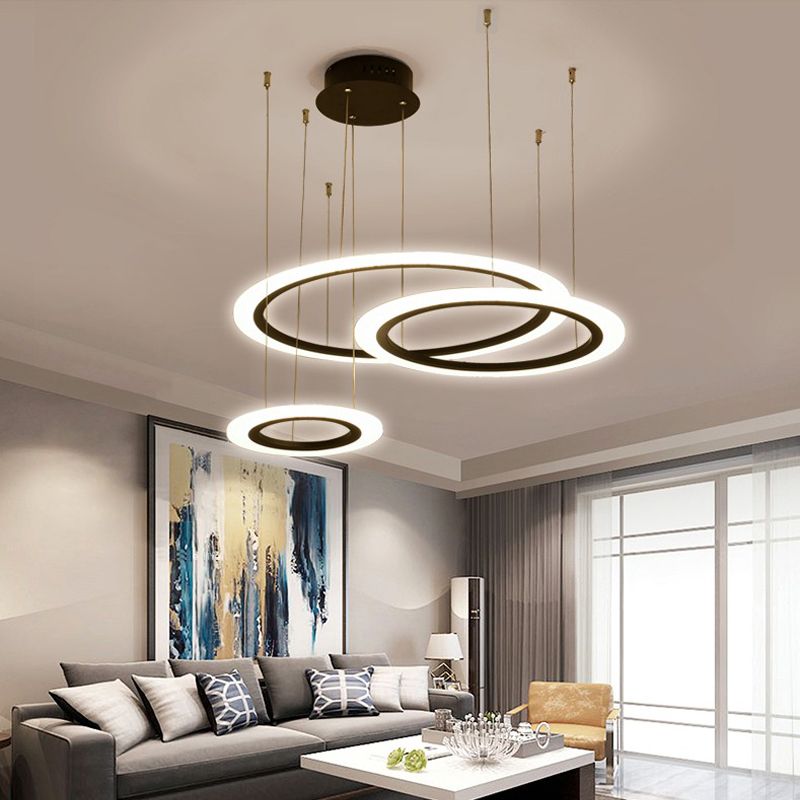 Fantaisie moderne acrylique cercle lumières anneau lustres luminaire rond suspension lumière circulaire LED suspension lampe pour restaurant