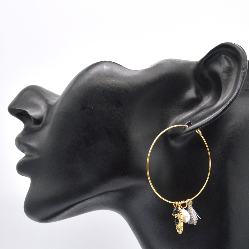 Boucles d'oreilles en tube rond poli classique en acier inoxydable doré, usine de transformation de bijoux en Chine Ruifanbao