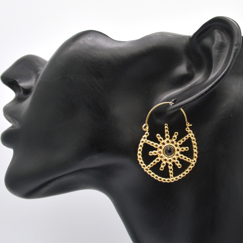 Bijoux plaqués or pour femmes de style bohème vintage boucles d'oreilles en agate noire florale Chine Ruifanbao usine de traitement de bijoux