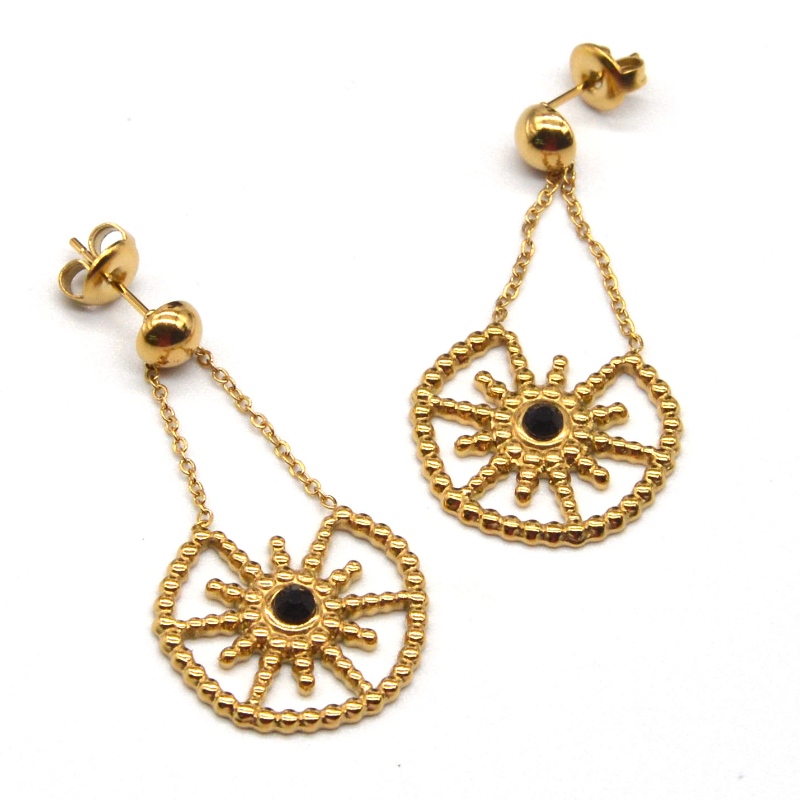 Modèles féminins en acier inoxydable or avec pendentifs de fleurs, conception de clous d'oreilles, travail charmant pour les jeunes femmes. Usine de bijoux de Ruifanbao en Chine