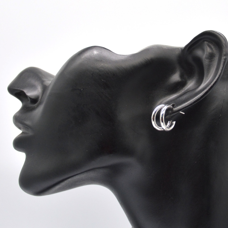 Boucles d'oreilles en argent épais double anneau en C rétro géométrique métal rock punk cercle rond boucles d'oreilles pendantes pour femmes filles boucles d'oreilles bijoux Chine Ruifanbao usine de traitement de bijoux