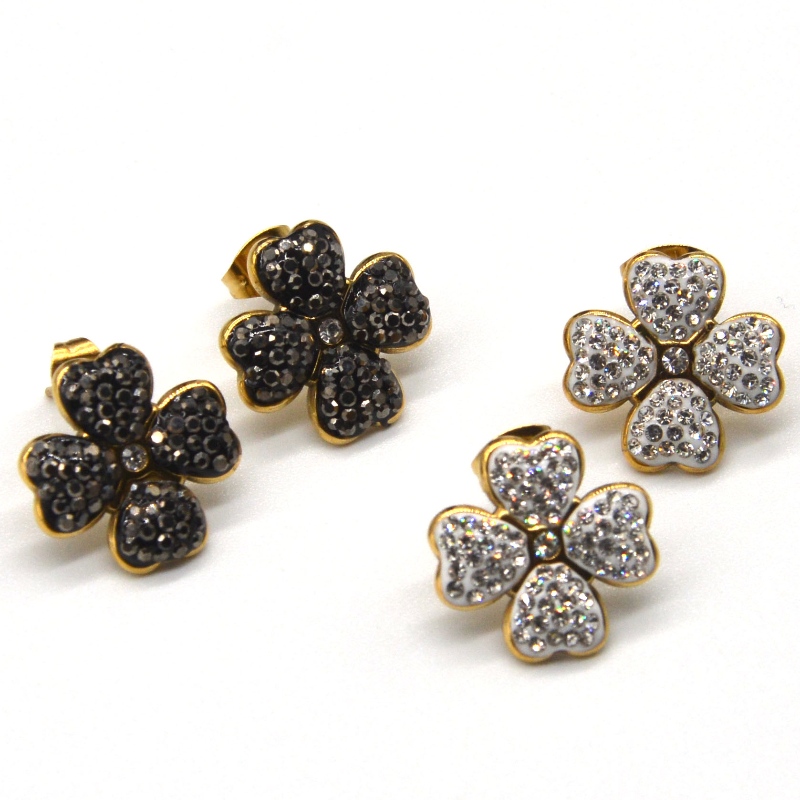 Boucles d'oreilles en trèfle à quatre feuilles, adaptées aux filles et aux femmes, adorent les boucles d'oreilles en forme de coeur noir \/ blanc, usine de transformation de bijoux en Chine Ruifanbao
