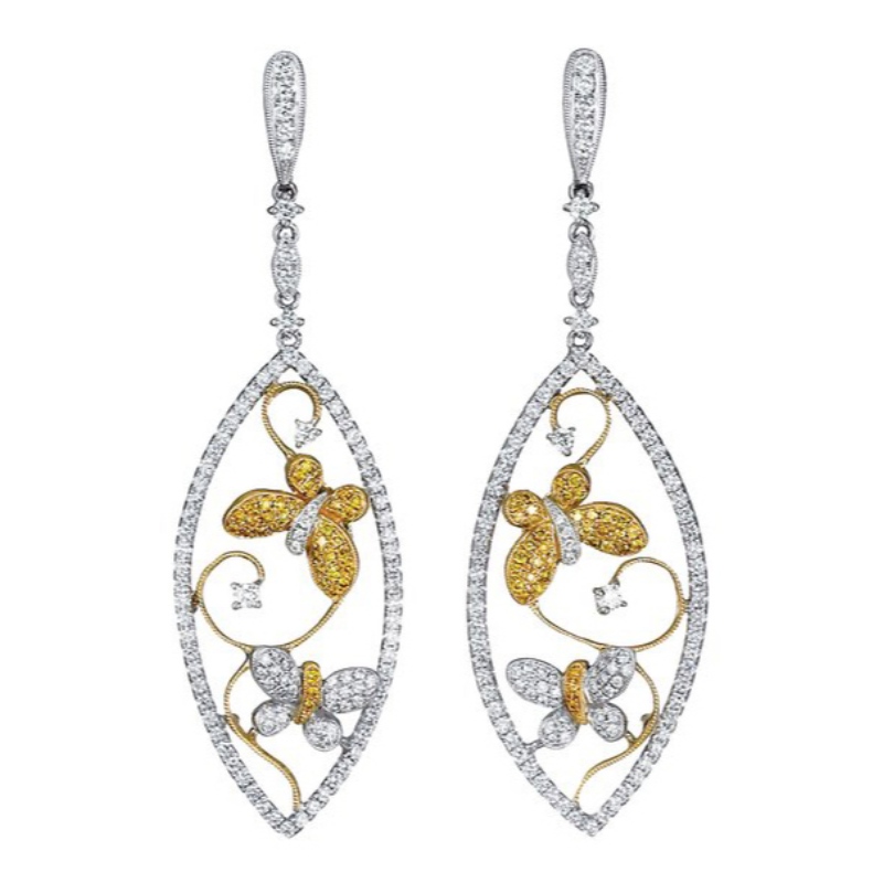 Cadre feuille unique papillon pendentif Boucle d 'oreille papillon aile diamant mosaïque Mode insecte pendu d' oreille anneau d 'été