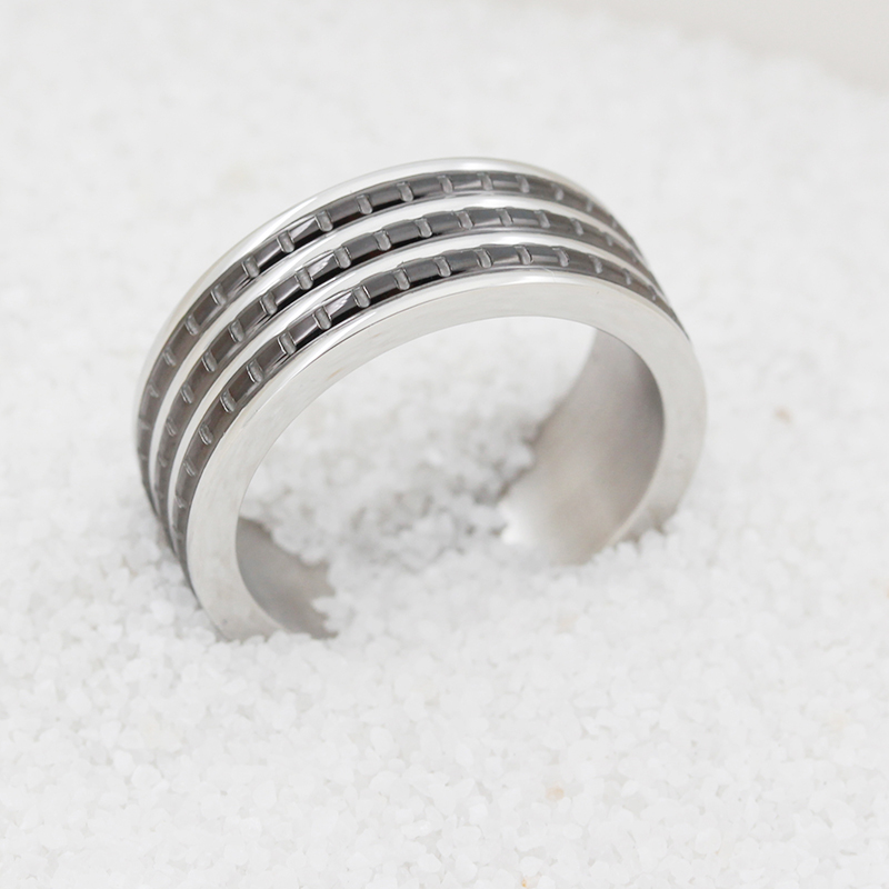 Bague pour homme en acier inoxydable bicolore plaqué noir