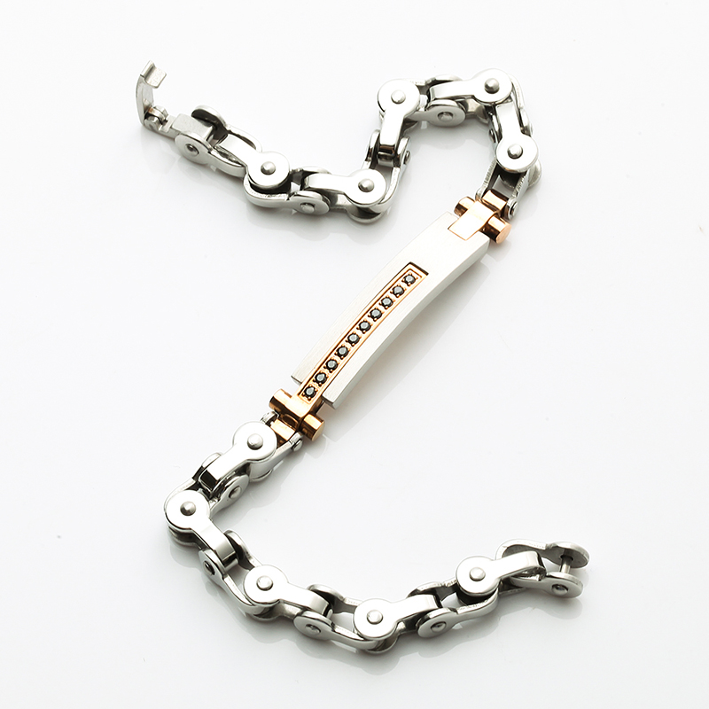 Bracelet en acier inoxydable plaqué or rose 18 carats à deux tons Bracelet de mode en pierre CNC CZ