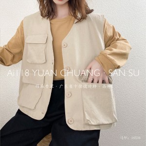 Coupe ample Minimaliste Élégant Gilet décontracté en coton et lin de couleur unie surdimensionné sur mesure 18539 Gilets