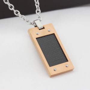 Collier en fibre de carbone pour hommes Rose plaqué or Army Stainless Steel Dog Tag pendentif