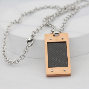 Collier en fibre de carbone pour hommes Rose plaqué or Army Stainless Steel Dog Tag pendentif