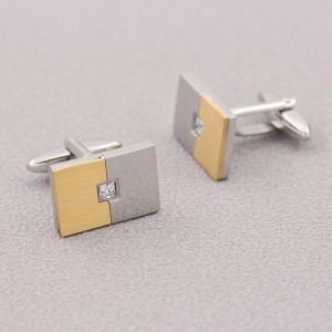 Boutons de manchette en or 18 carats gravables en acier inoxydable avec pierre de zircone cubique