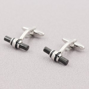 Boutons de manchette plaqués noirs à deux tons pour hommes en acier inoxydable pour cadeau