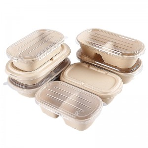 Boîtes ovales de restauration rapide à emporter Contenants biodégradables d\'emballage alimentaire de bagasse avec couvercle transparent