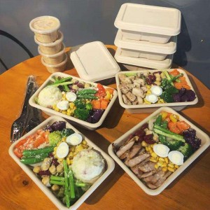 Contenants d\'emballage alimentaire biodégradable écologique rectangulaire à emporter contenant de la fécule de maïs jetable