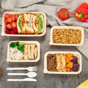 Contenants d\'emballage alimentaire biodégradable écologique rectangulaire à emporter contenant de la fécule de maïs jetable