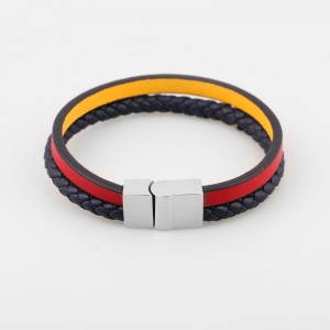 Bijoux en cuir de mode Bracelet en cuir véritable Bracelet en cuir tressé muti-couche en acier inoxydable