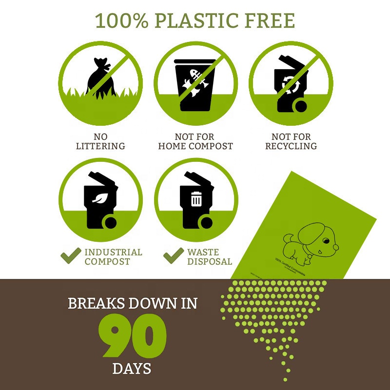 Sacs de merde jetables compostables entiers sans plastique Sacs de déchets de merde de chien biodégradables d'amidon de maïs
