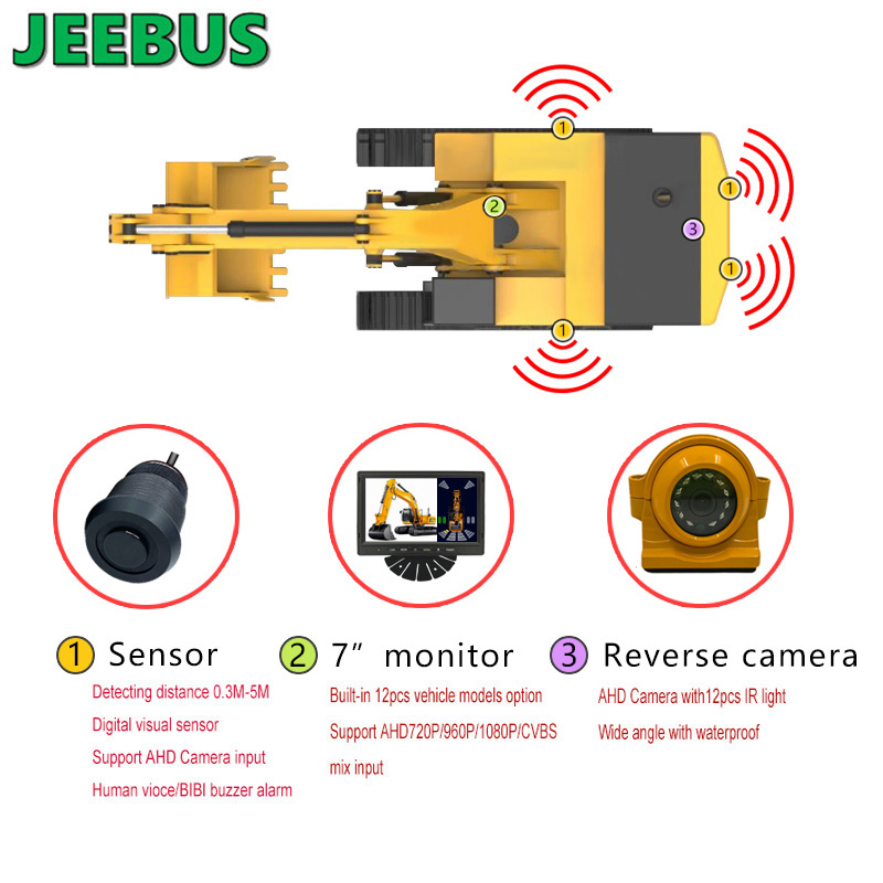Kit de capteur de stationnement numérique à ultrasons 4 capteurs affichage radar de recul caméra de recul détection d'avertissement système de surveillance 7 pouces