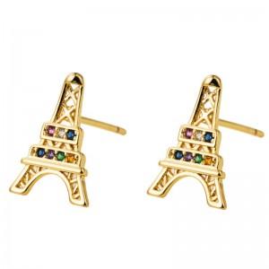 Nouvelles boucles d\'oreilles européennes et américaines Tour Eiffel, créativité exagérée, boucles d\'oreilles en zircon coloré incrustées à la mode
