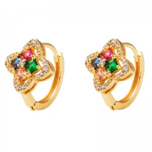 Mode européen et américain rétro souhaite AliExpress Nouveaux boucles d\'oreilles en forme de fleur en or cuivre avec boucles d\'oreilles de zircon colorées