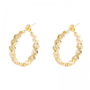 Inst style Nouvelle mode européenne et américaine Géométrique Big Hoop Boucles d\'oreilles Boucles d\'oreilles femelles en laiton Gold-Inclince d\'oreilles en forme de cœur de zirconium en forme de cœur