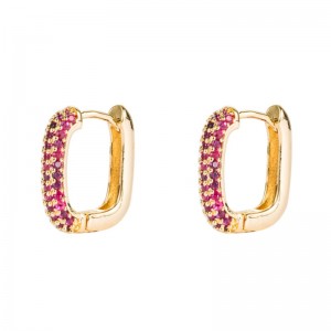 Insparer la série arc-en-ciel de style européen et américain boucles d\'oreilles de cuivre géométrique en cuivre or-incrusté de boucles d\'oreilles de hip-hop couleur zircon