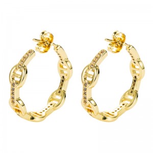 Nouvelle mode européenne et américaine Géométrique Big Hoop Boucles d\'oreilles Boucles d\'oreilles Femelle en laiton Gold-Inclince Zircon Personnalité Personnalité Simple Ear Bijoux