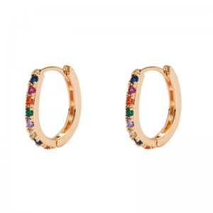 Boucles d\'oreilles sauvages européennes et américaines Femelle laiton rose plaqué or micro-incrusté couleur zircon boucles d\'oreilles géométriques hip hop hop hop boucles d\'oreilles