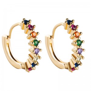 Boucles d\'oreilles Sources transfrontalières européennes et américaines incrustées de boucles d\'oreilles géométriques géométriques zircones de zircone de hip hop en cuivre doré