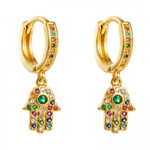 Cuivre Micro-incrustation Coloré Gemstone Boucles d\'oreilles Femmes Européenne et Américaine Style Tendance Personnalité Perme Boucles d\'oreilles Palm Récol Vent Net Rouge Bijoux