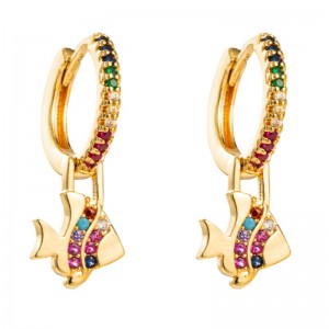 Boucles d\'oreilles de la mode européen et américain Série arc-en-ciel Boucles d\'oreilles en forme de poisson Boucles d\'oreilles en laiton Gold-Inlaid Couleur des boucles d\'oreilles Zircon