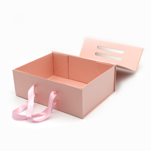 Logo personnalisé Imprimé Papier Pliage Plat Pack Cosmétique Cadeau Emballage Boîtes magnétiques roses avec poignée