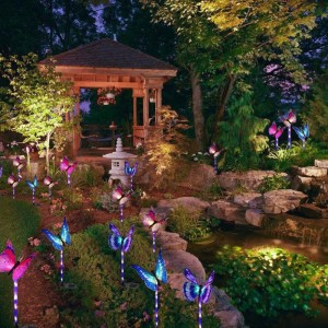 Changement multicolore LED Jardin Solar Lights Fibre Optique Papillon Décoratif Lights Jardin Solaire Lumières