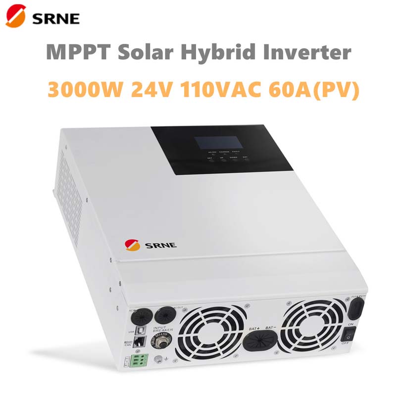 Inverter solaire hybride hybride SRNE 3000W MPPT Hybride Solar 24V 110VAC PURE SINE WAVE SINES PURE Max 100V 60A 50HZ 60HZ Inverter