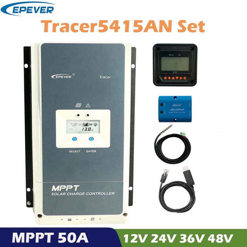 Contrôleur de charge solaire Solar de Pever Tracer 50A MPPT 12V 24V 36 V48V Auto écran LCD Panneau solaire Régulateur de batterie Contrôleur hybride