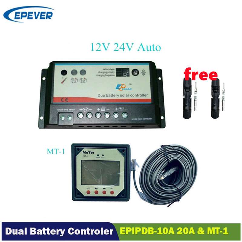 Dual double batterie Contrôleur de charge solaire 10A20A Régulateur de batterie de la batterie avec mètre LCD distant MT-1 EPSSOLAR EPIPDB-COM