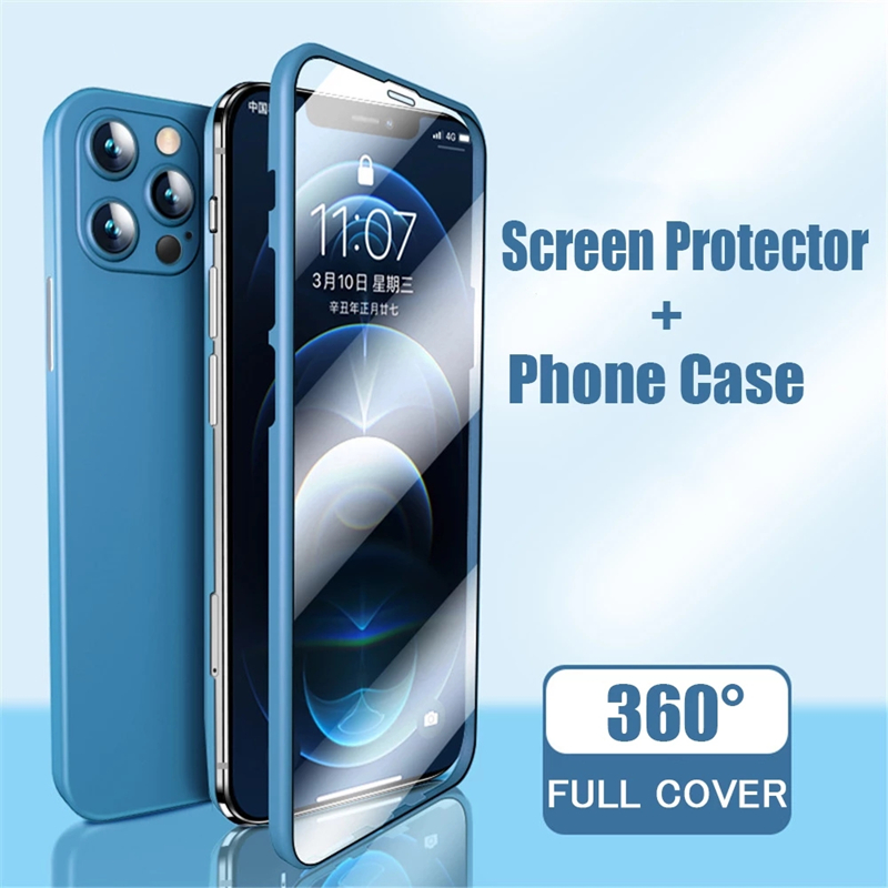 Nouveau boîtier de téléphone complet 360 avec protège-écran Couvercle d'écran intégré Film de verre pour iPhone 12 Pro Max