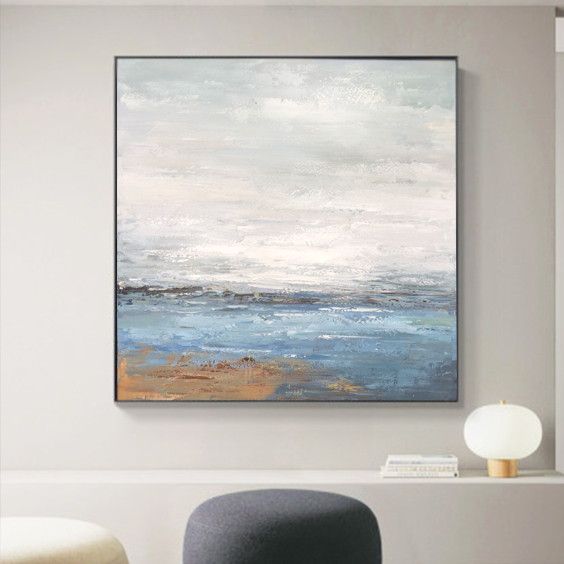 Paysage marin Pure Handmade Artwork Abstrait Encadré Peinture Acrylique Décoration murale Toile Peinture à l'huile pour salon