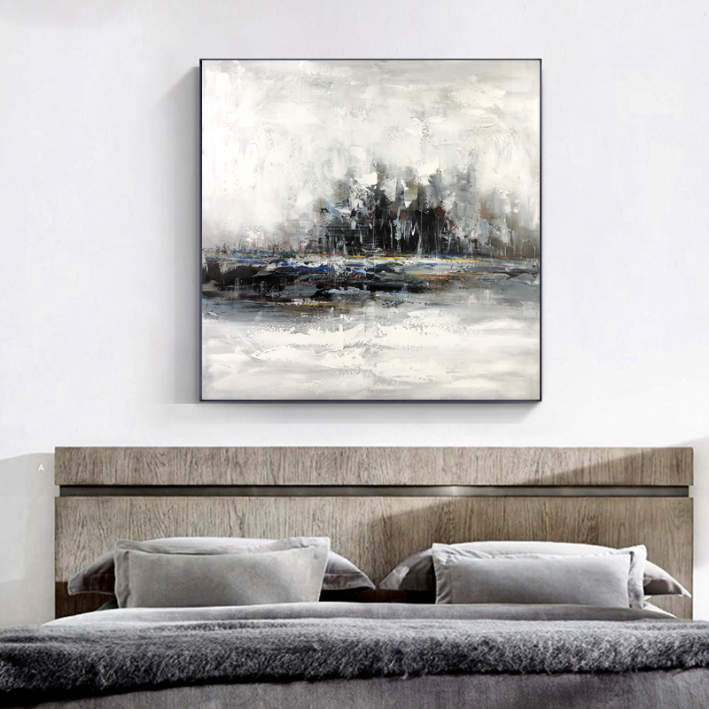 Vente chaude Abstrait Artwork sur toile Modren Noir et Blanc Peintures à l'huile à la main pour salon Décoration murale
