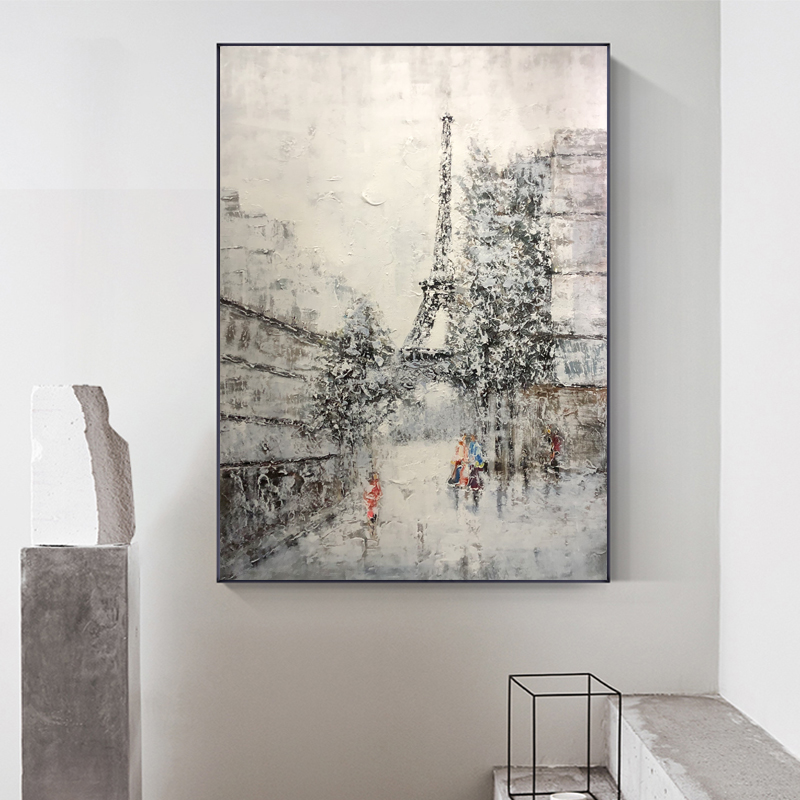Nouveau produit peint à la main Mandum de style moderne de style Eiffel paysage décoration peinture à l'huile
