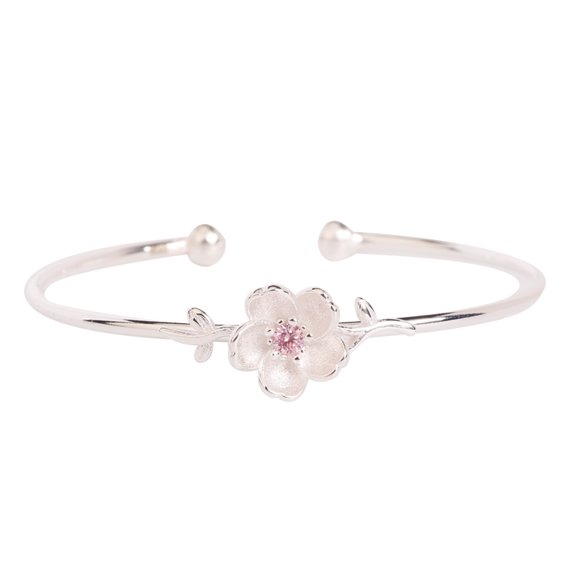 Bracelet argenté de personnalité élégante en fleur de cerisier