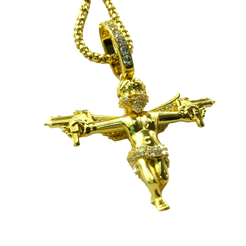 Collier pendentif d'ange double canon uzi