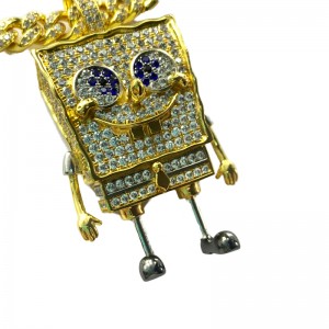 Dessin animé de mode Squarepants Squarepants Inlaid Zircon Pendentif Hip Hop Street Trendlace
