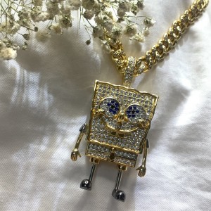 Dessin animé de mode Squarepants Squarepants Inlaid Zircon Pendentif Hip Hop Street Trendlace