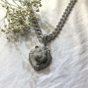 Véritable pendentif à la tête de lion de hip-hop personnalisé avec collier à chaîne cubaine