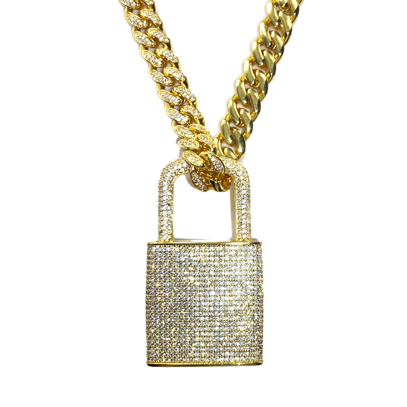 Pendentif clé en cuivre de cuivre en laiton Collier de verrouillage cadenas de diamant cubique