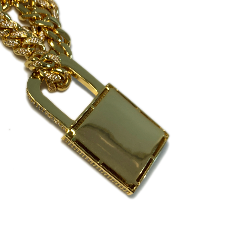 Pendentif clé en cuivre de cuivre en laiton Collier de verrouillage cadenas de diamant cubique