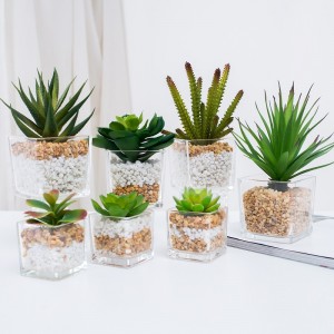Succulent artificiel en pot en verre